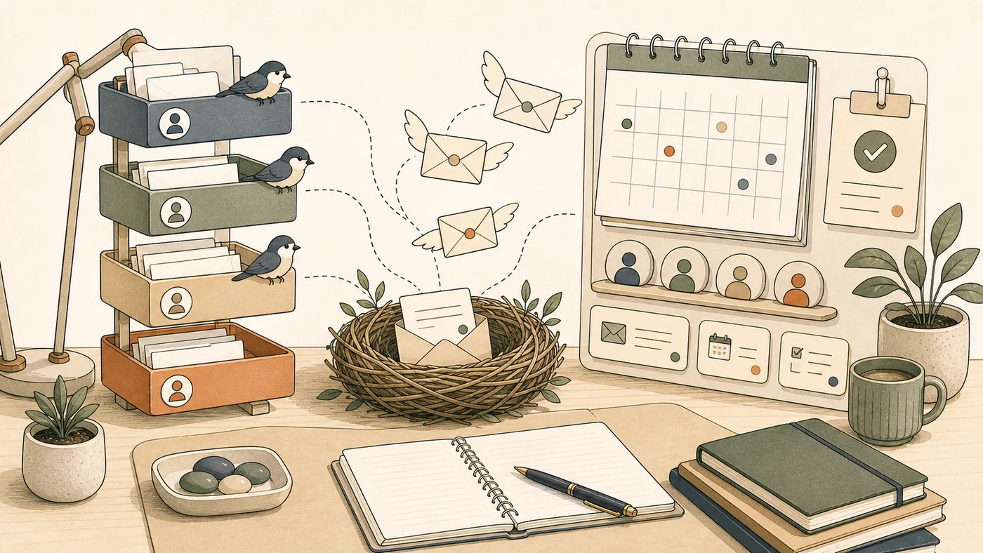 Illustration for Mailbird: multiple inboxes as an organized communications nest