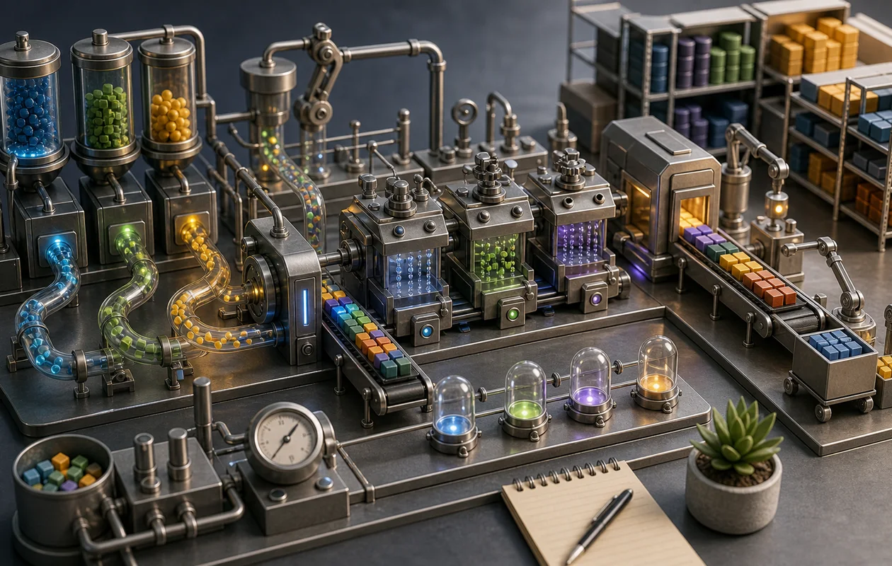 Illustration for Microsoft Azure Data Factory: editorial workflow scene for Microsoft Azure Data Factory with tool-related work objects
