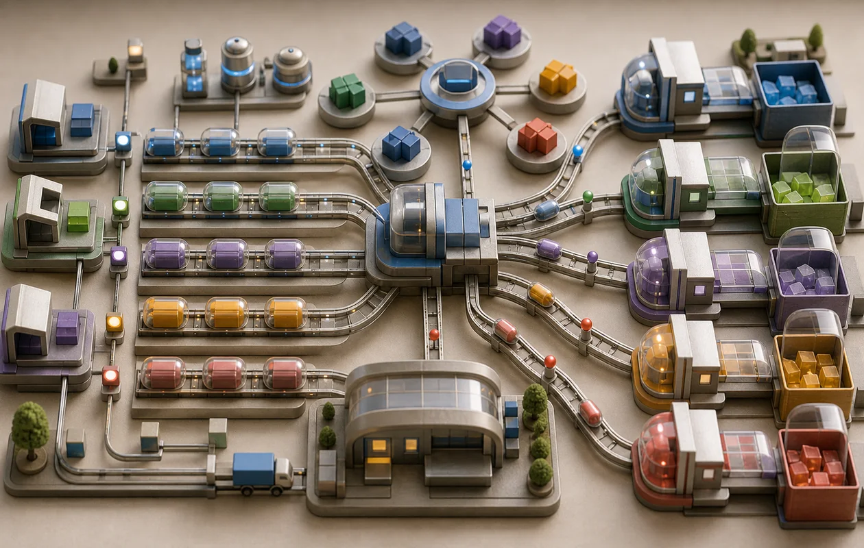 Illustration for Microsoft Azure Service Bus: editorial workflow scene for Microsoft Azure Service Bus with tool-related work objects