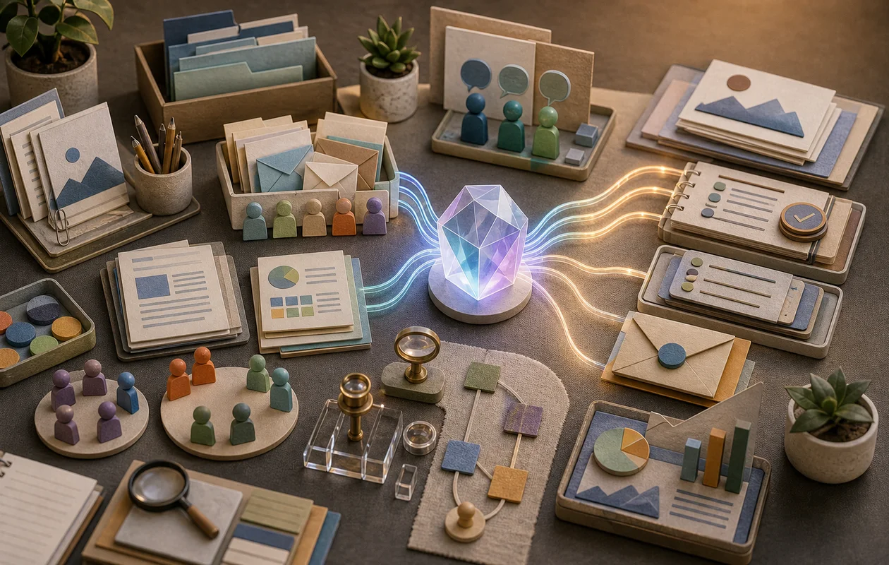 Illustration for Microsoft Copilot: editorial workflow scene for Microsoft Copilot with tool-related work objects