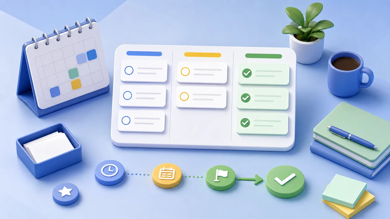 Illustration for Microsoft To Do: task lists, calendar items, and priorities are organized into daily plans