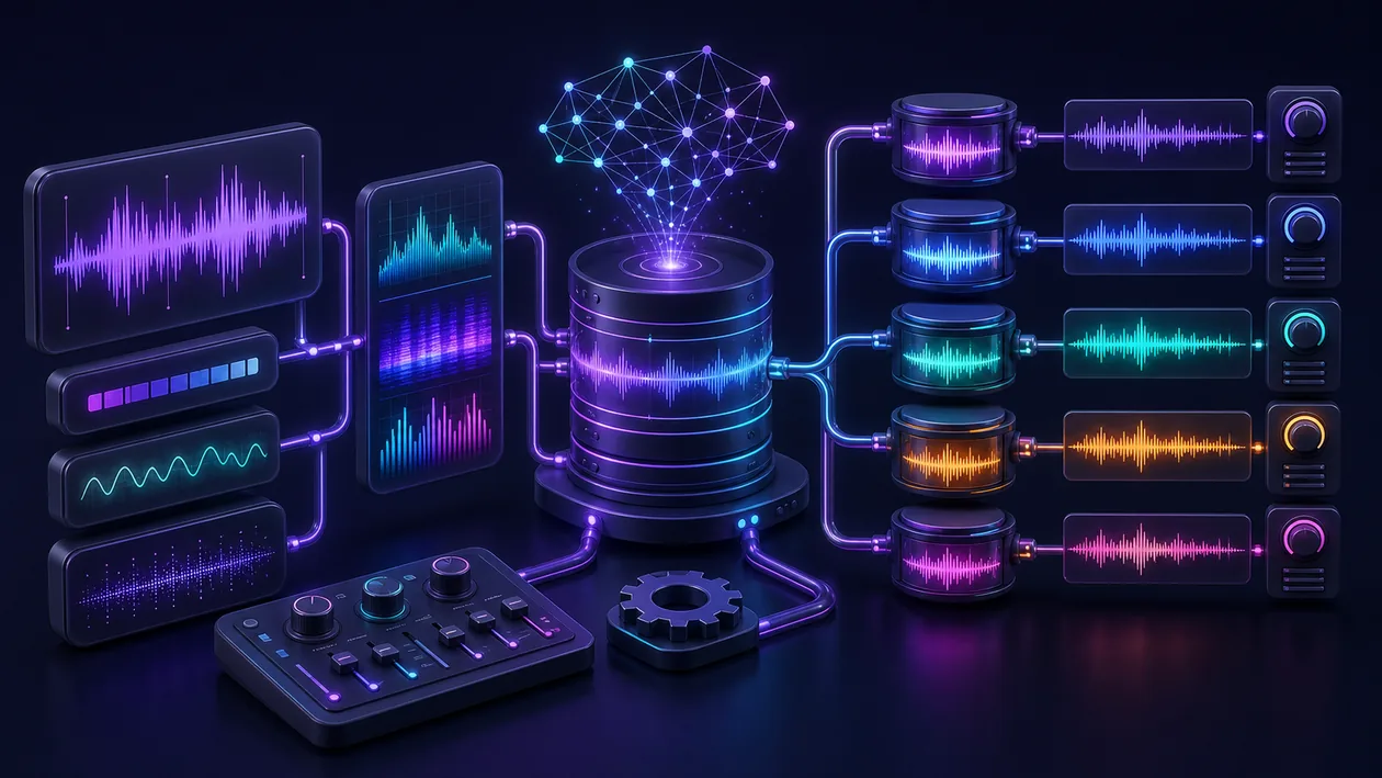 Illustration zu Mimic: Stimmwellen werden analysiert und zu kontrollierten synthetischen Varianten geformt