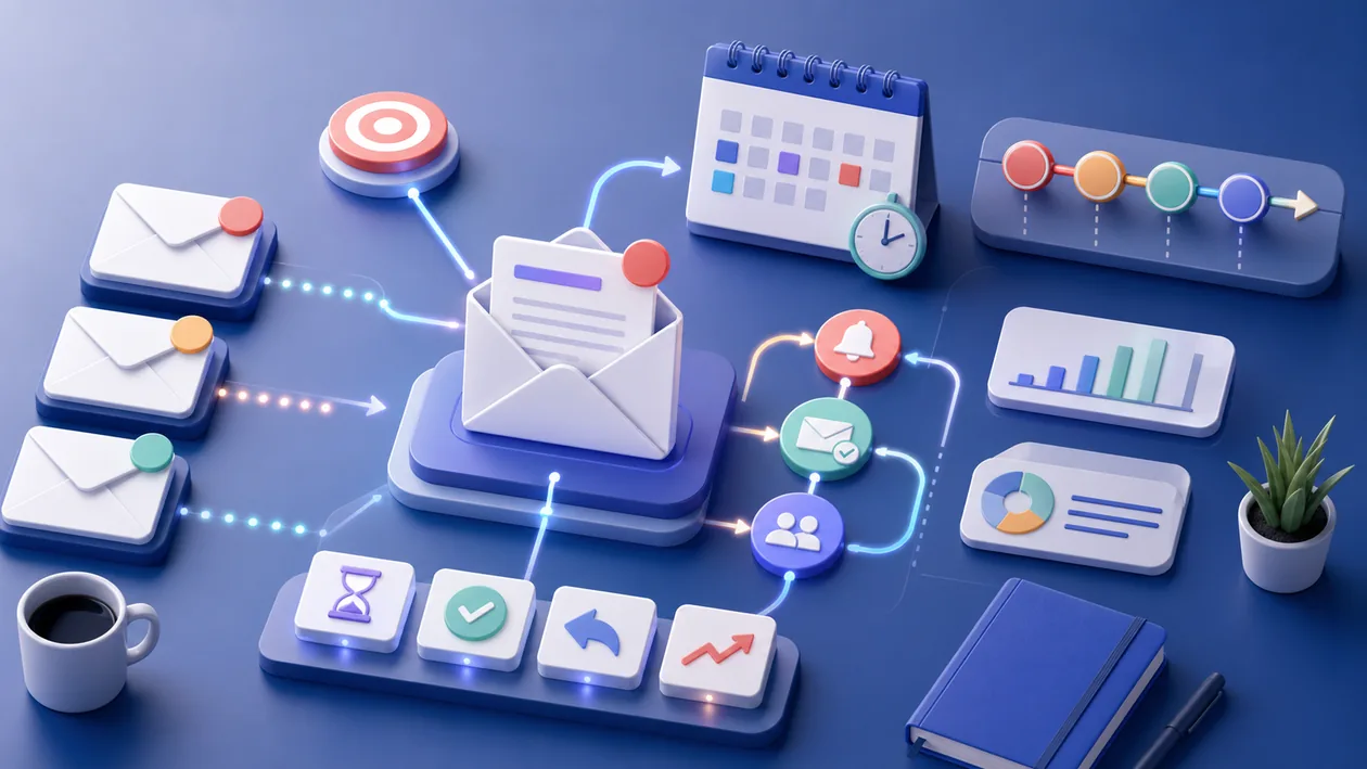 Illustration zu Mixmax: E-Mail-Karten, Termine und Follow-up-Schleifen ordnen den Vertriebsablauf