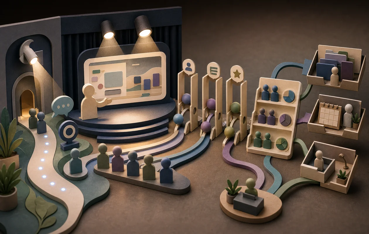Illustration for Naoma AI: editorial workflow scene for Naoma AI with tool-related work objects