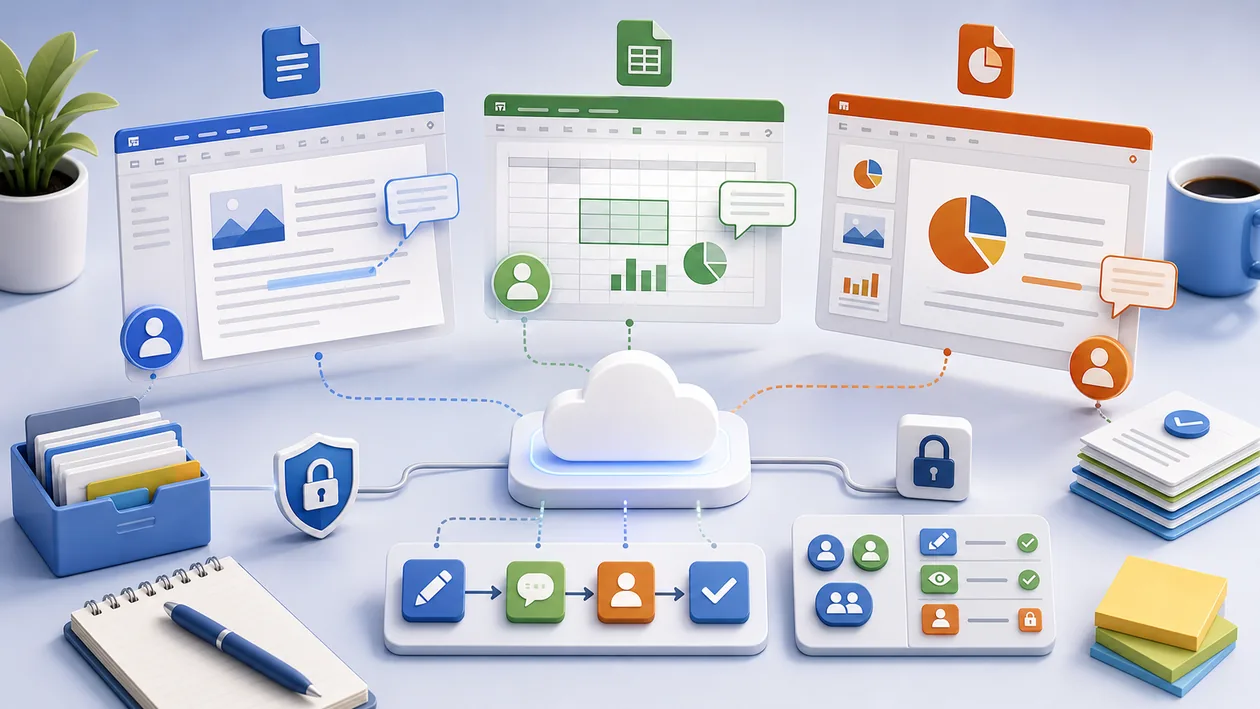 Illustration for OnlyOffice: Documents, spreadsheets, and presentations are reviewed together