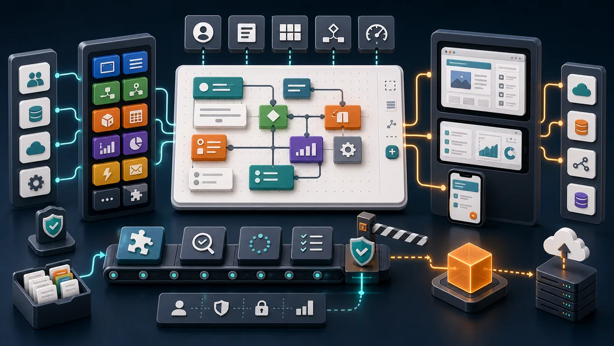 Illustration for OutSystems: Low-code blocks, integrations, and deployment gates shape business apps