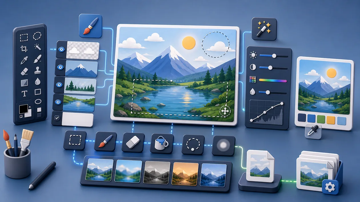 Illustration for Paint.NET: Image regions, layers, and tools shape fast raster editing