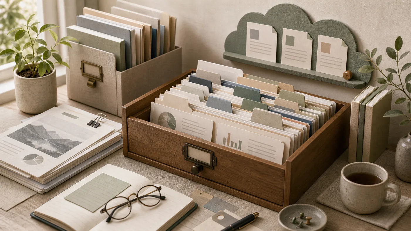Illustration for Paperpile: organized PDF and reference archive drawer