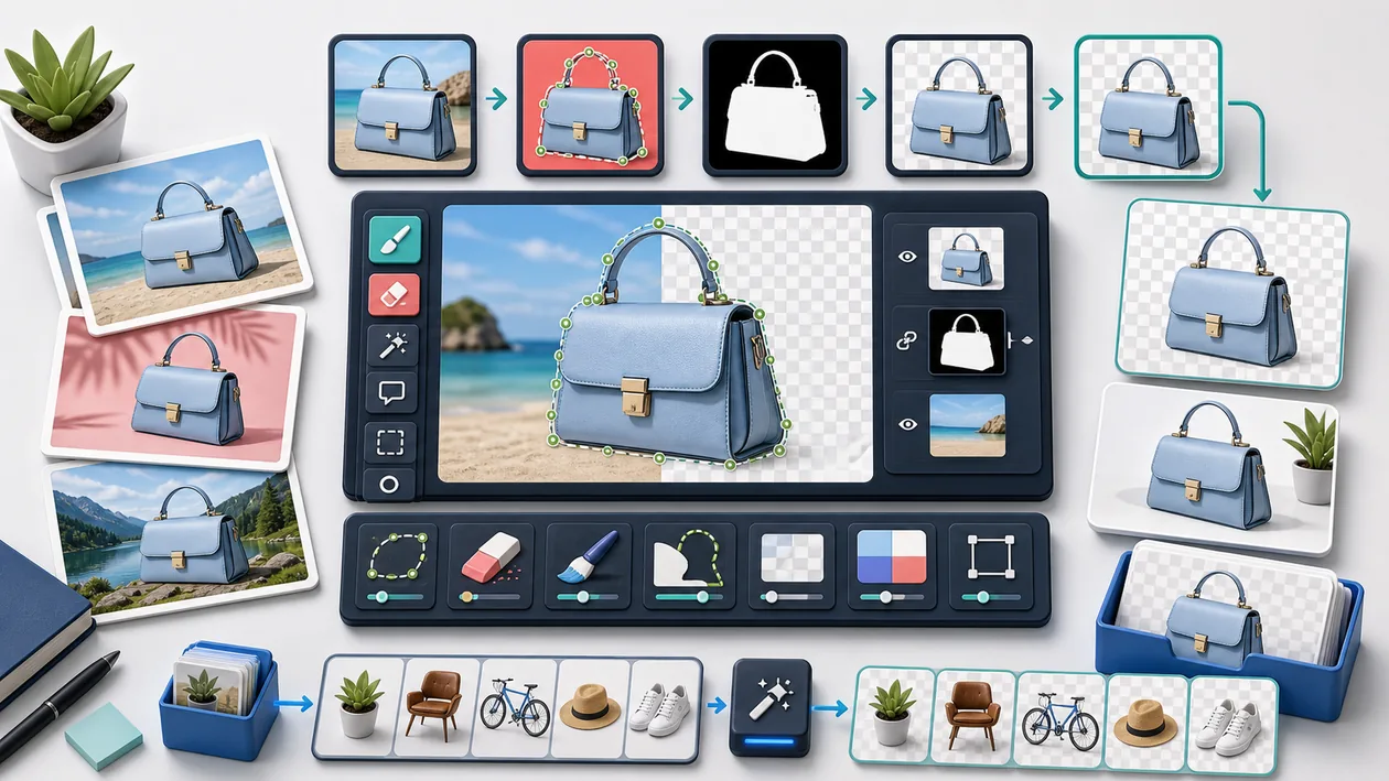 Illustration for PhotoScissors: Image objects are separated cleanly from the background with masks