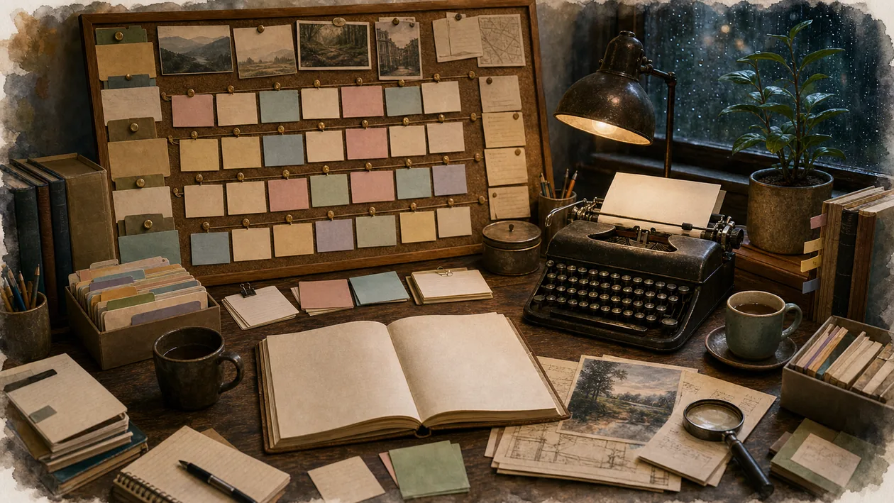 Illustration for Scrivener: Scene cards, manuscript pages, and research objects shape a writing arc