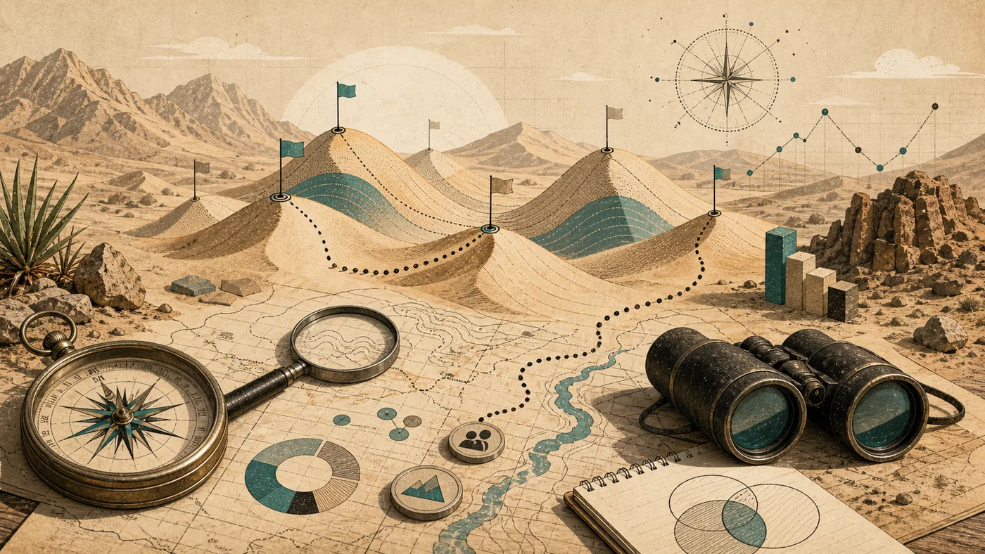 Illustration for SEMrush: SEO research as an expedition through search landscapes and ranking curves