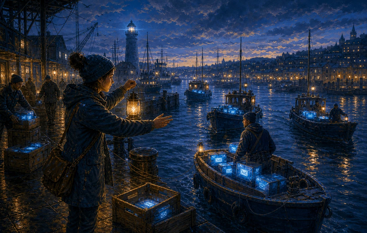 Illustration zu Sendinblue: Mail-Kanal mit Segment-Schleusen und Versandbooten