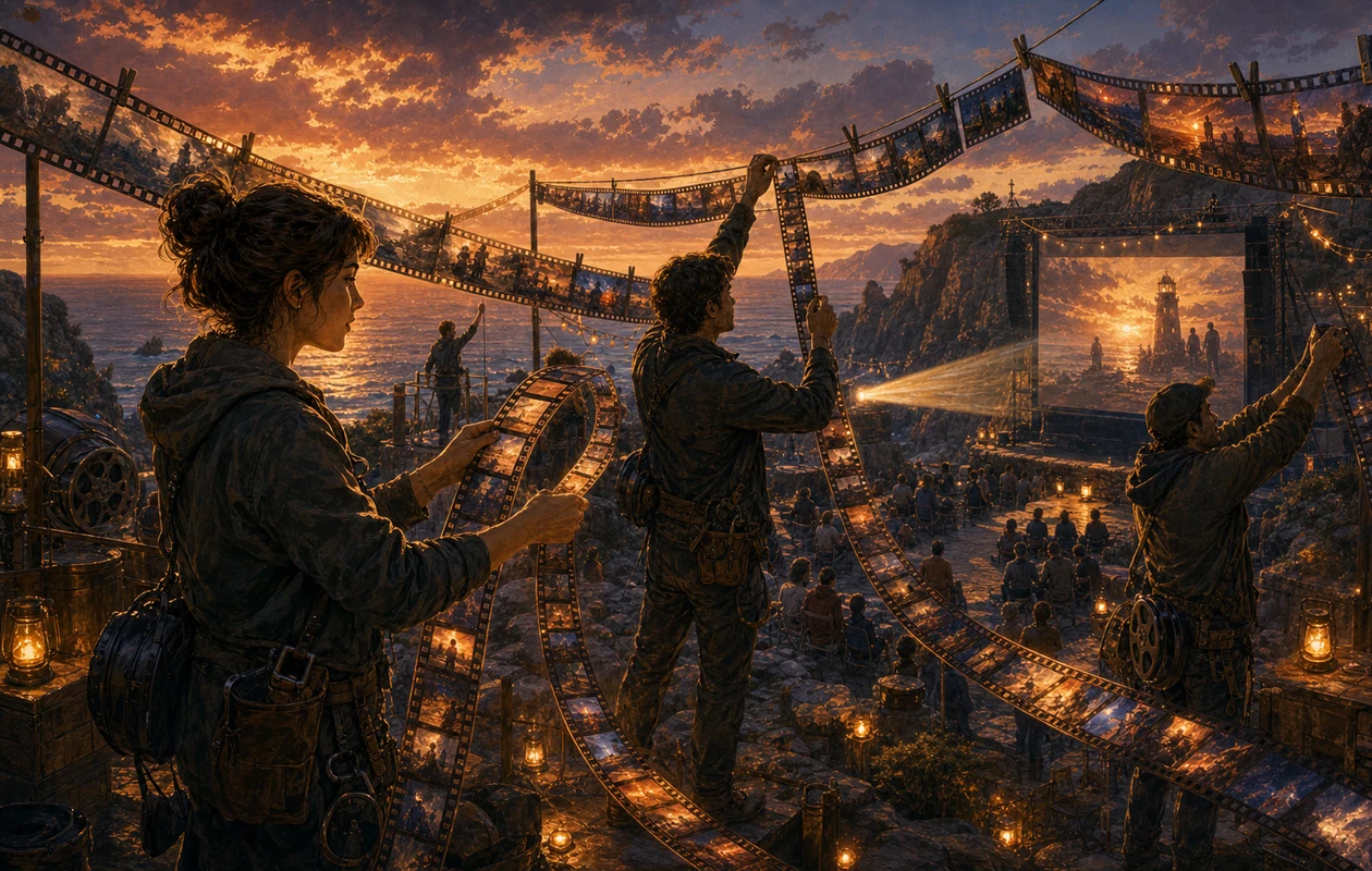 Illustration for Shotcut: film splicing atelier with clips and color tracks