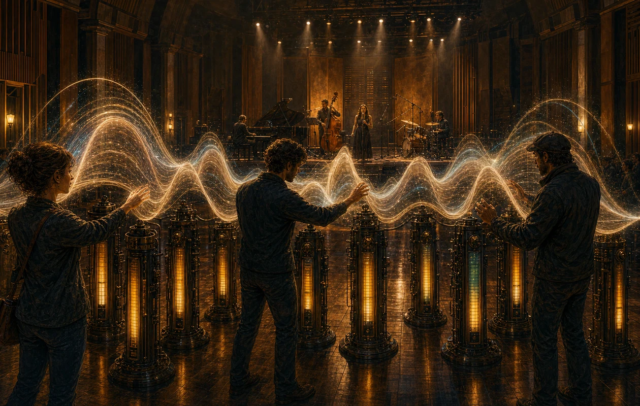 Illustration for Slate Digital FG-X: mastering hall with level arcs and sound pressure