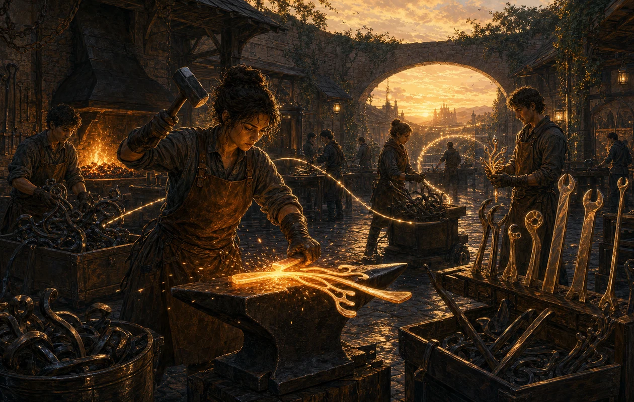 Illustration for Sourcery: refactoring forge shaping code into clearer modules