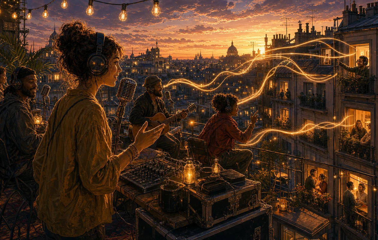 Illustration zu Spreaker: Dachfestival sendet warme Klangwellen durch die Stadt
