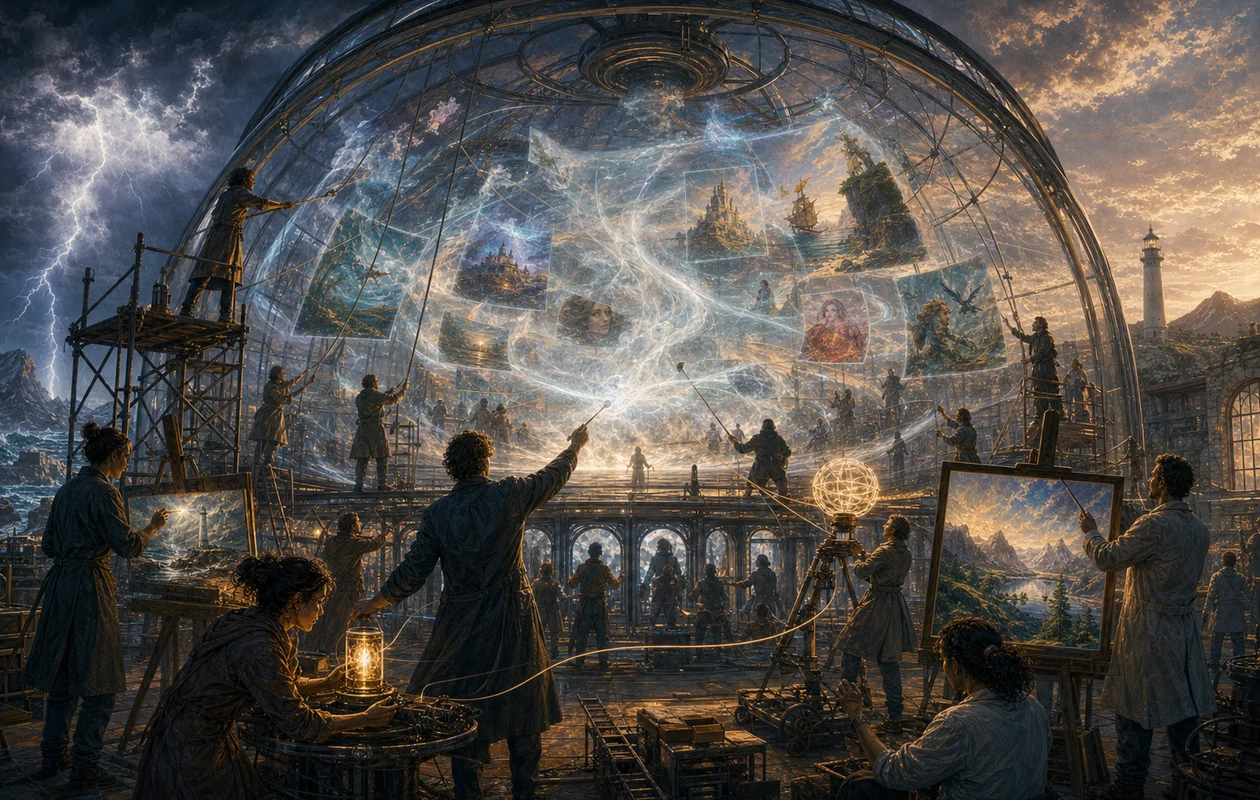Illustration for Stability AI: coastal atelier stabilizing a storm of images