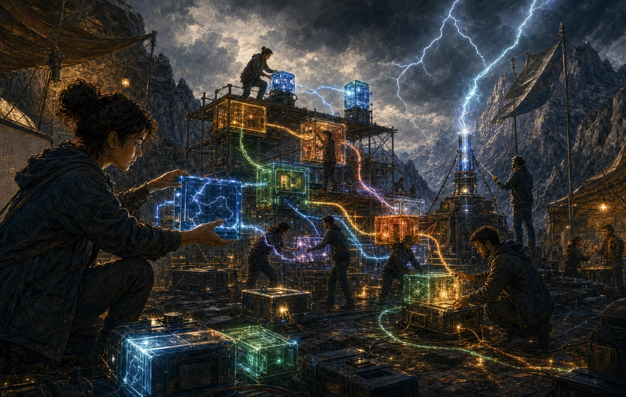 Illustration for StackBlitz: lightning workshop building modules in a mountain pass