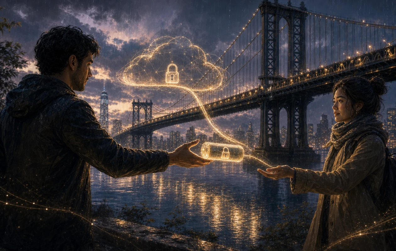 Illustration zu sync-com: Gesicherte Dateifreigabe auf der Bruecke