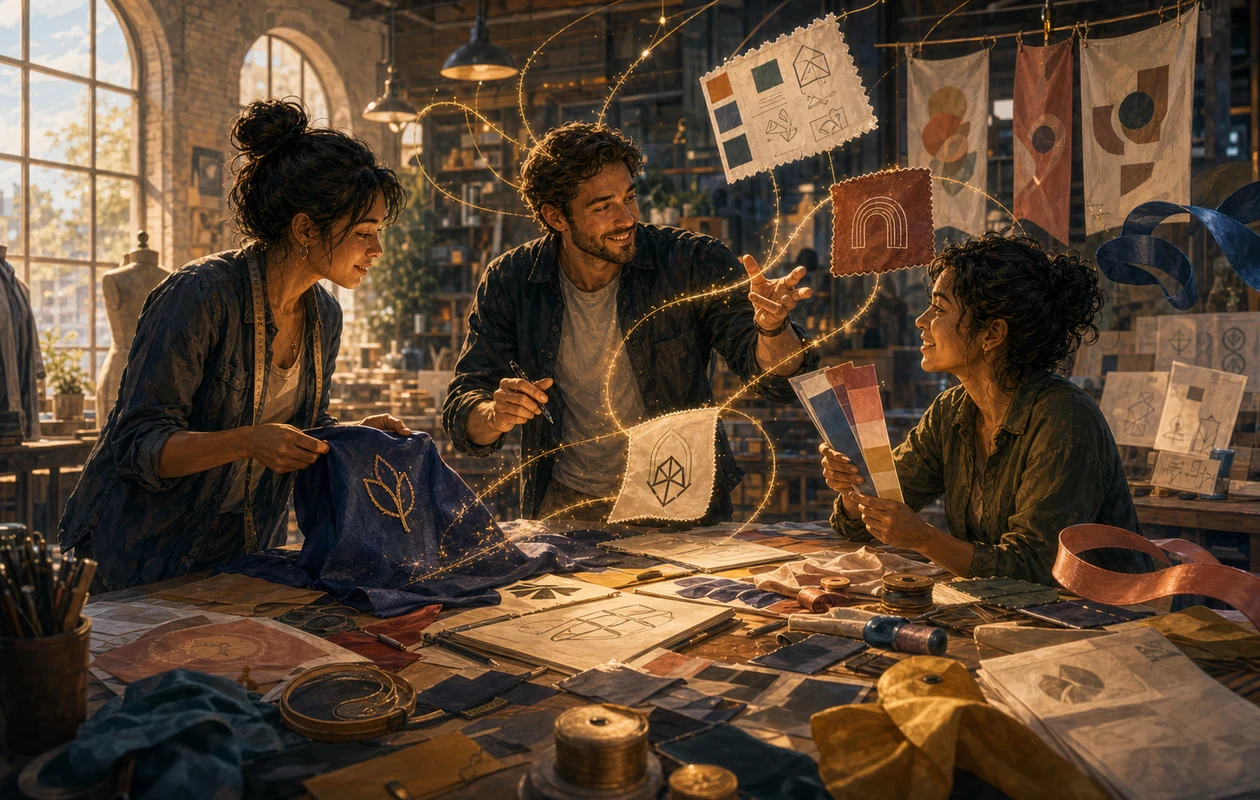 Illustration for tailor-brands: brand workshop with fabric and color