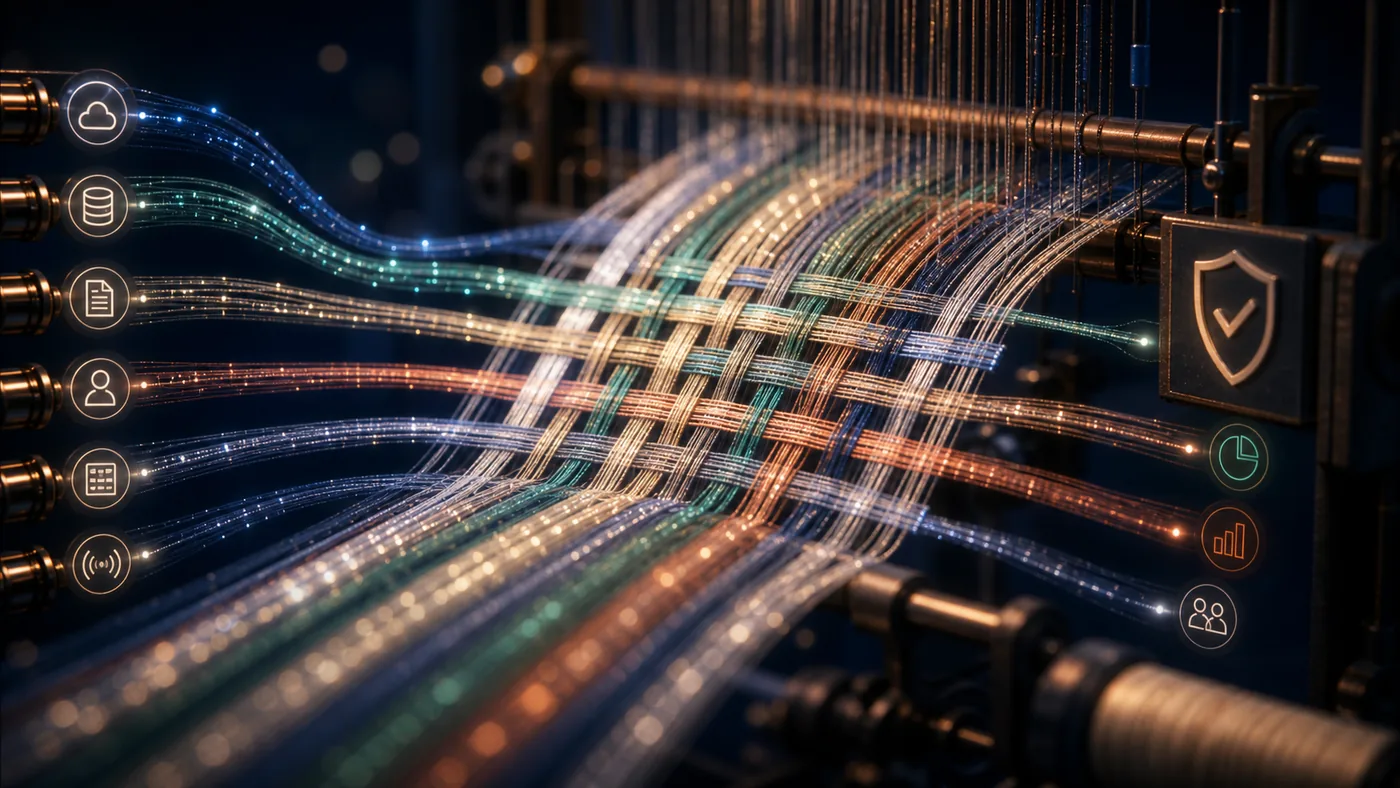 Illustration for Talend Data Fabric: data streams woven into a reliable fabric