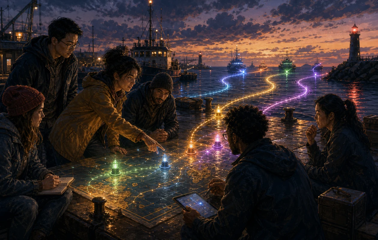 Illustration for tara-ai: roadmap on the harbor pier