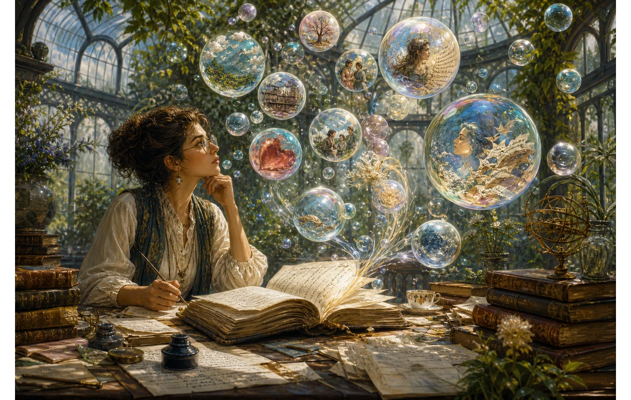 Illustration for textblob: Editor watching language turn into living bubbles