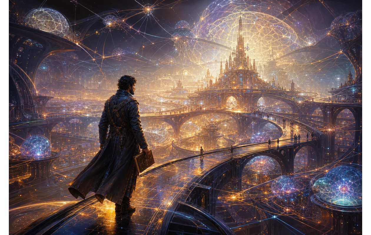 Illustration for textcortex: Writer navigating a living network of ideas