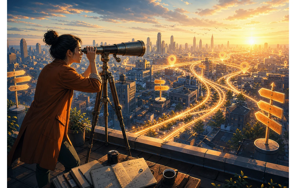 Illustration for ubersuggest: Marketer discovering opportunities in search