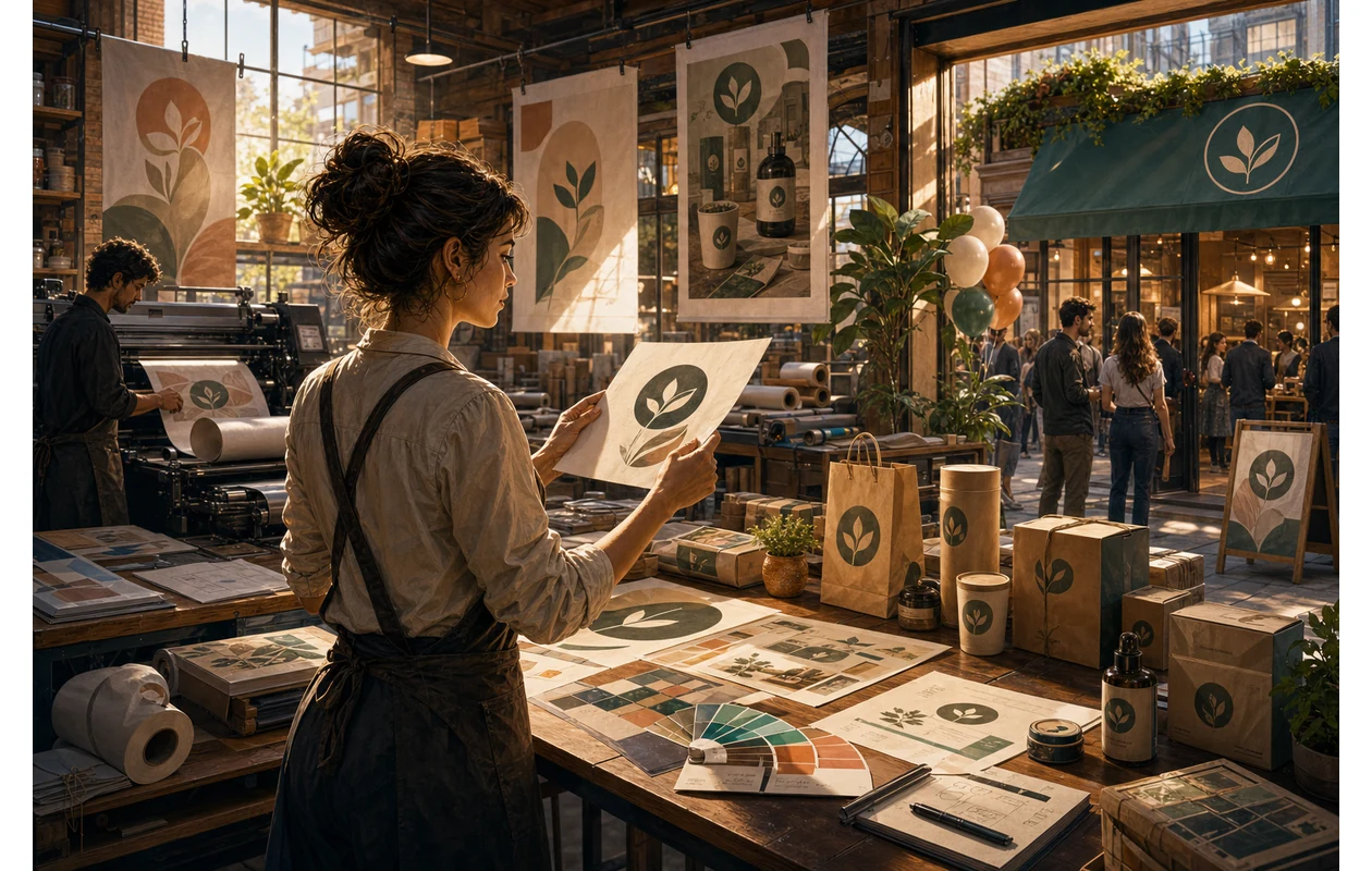 Illustration zu visme: Designer building visual stories from many elements