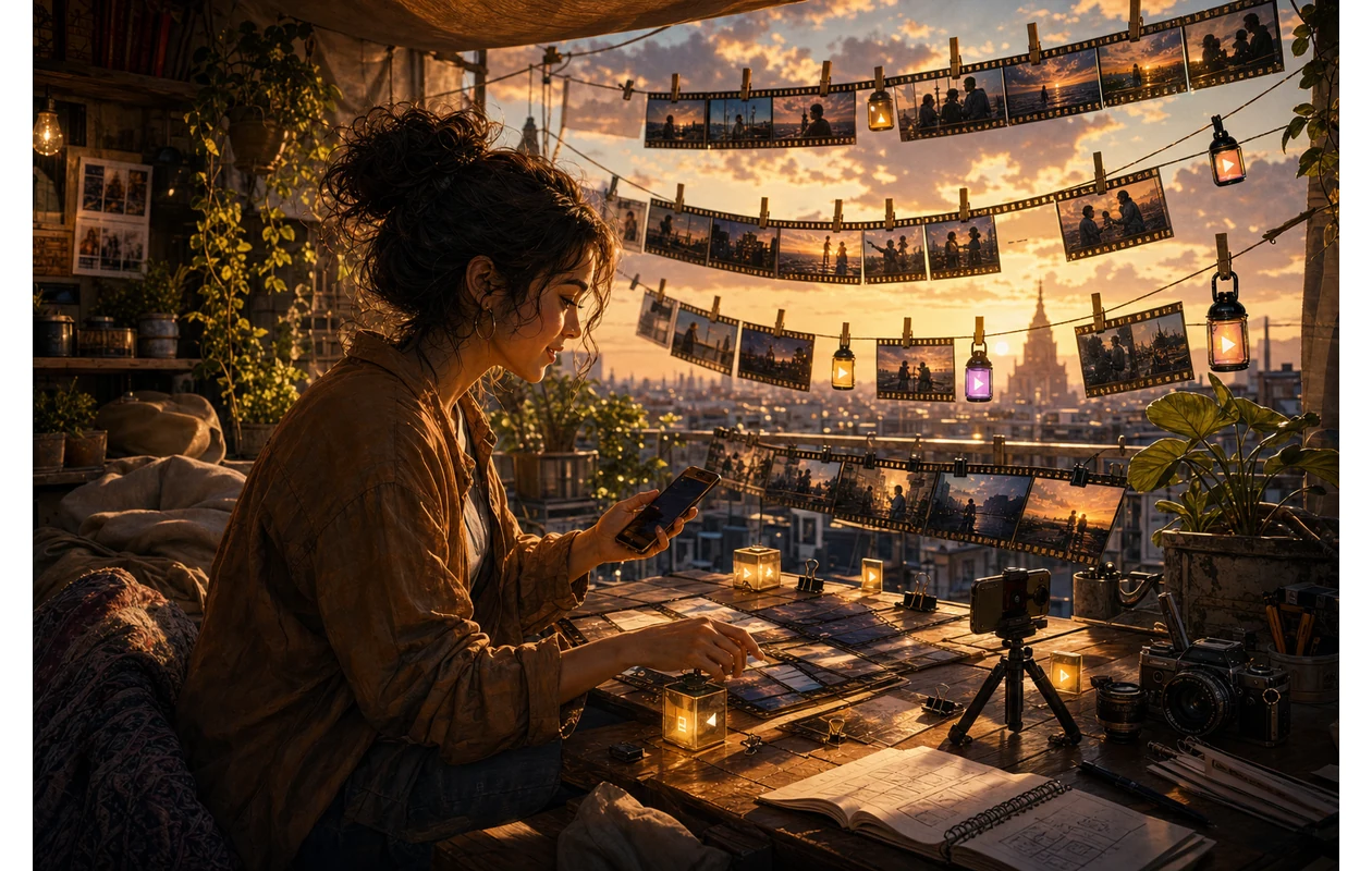 Illustration zu vllo: Creator assembling a short video story