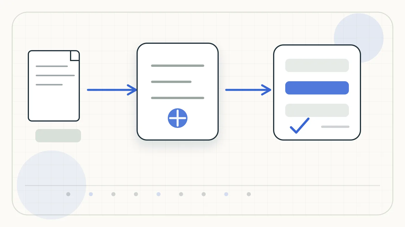 Illustration for Mindee: technical process graphic for document intake, OCR, validation, and export