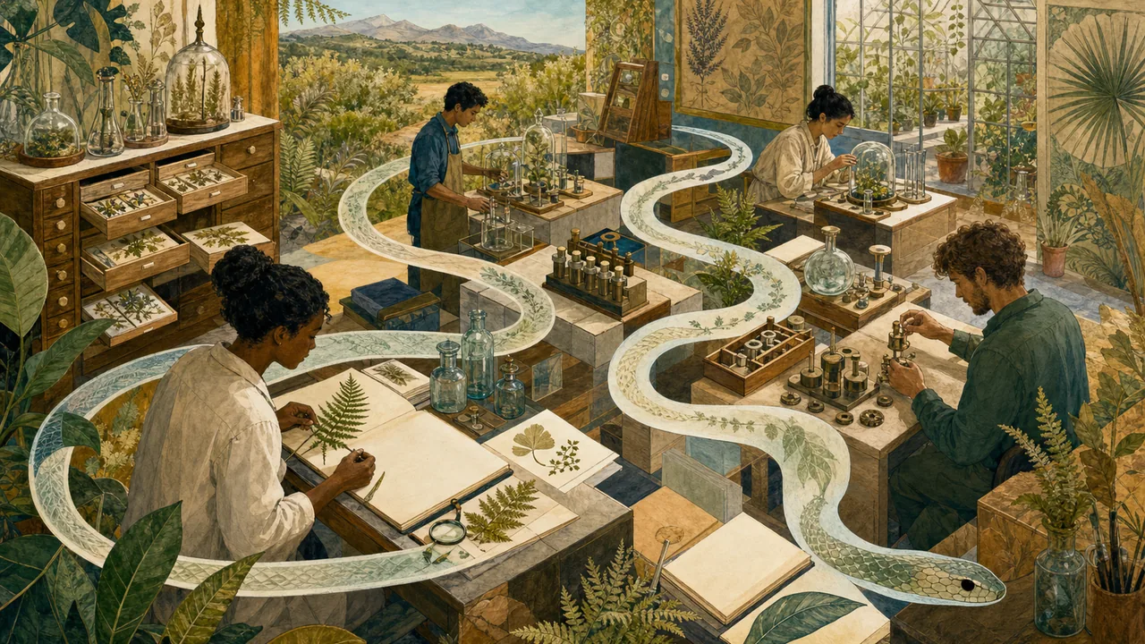 Naturkundliche Werkstatt mit serpentinenförmig verbundenen Modulen