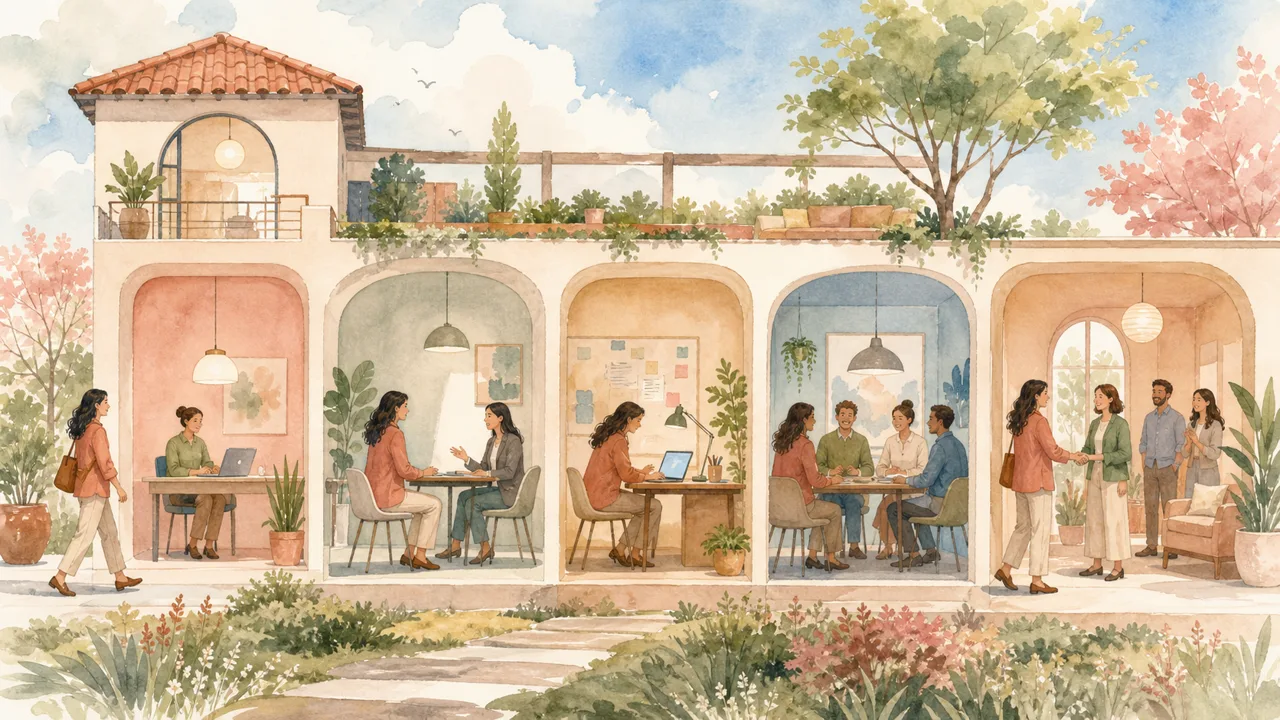 Aquarellierter Weg eines Bewerbers durch die Stationen der Einstellung