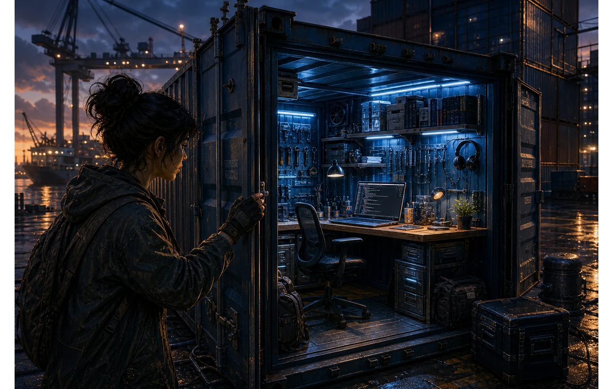 Illustration zu vs-code-dev-containers: Developer building inside a dev container
