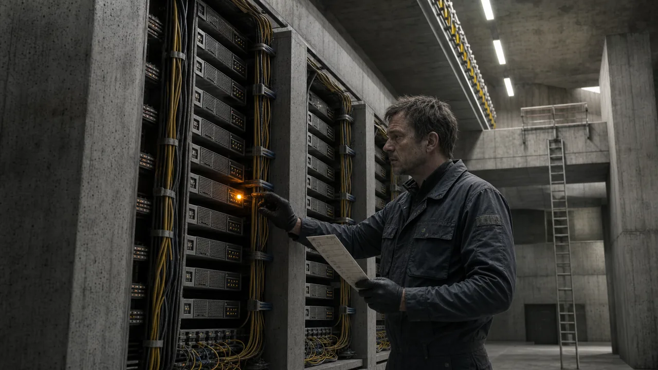 Ein Operator verfolgt ein einzelnes Warnsignal im Serverraum